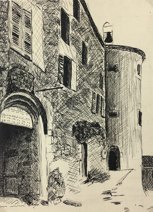 Places Drawings Original Art - Medieval, French, c. 1940
