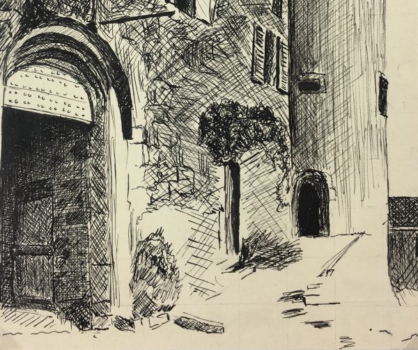 Places Drawings Original Art - Medieval, French, c. 1940