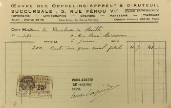 Duchess Manuscripts Original Art - Duchess Receipt, Orphan apperenticeshp, c.1930
