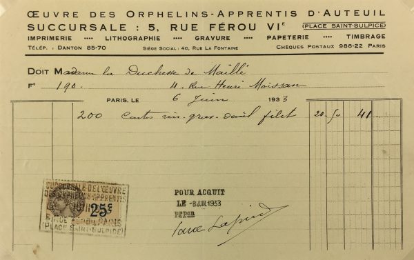 Duchess Manuscripts Original Art - Duchess Receipt, Orphan apperenticeshp, c.1930
