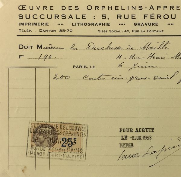 Duchess Manuscripts Original Art - Duchess Receipt, Orphan apperenticeshp, c.1930