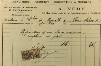 Duchess Manuscripts Original Art - Duchess Receipt, Chair repair, 1920