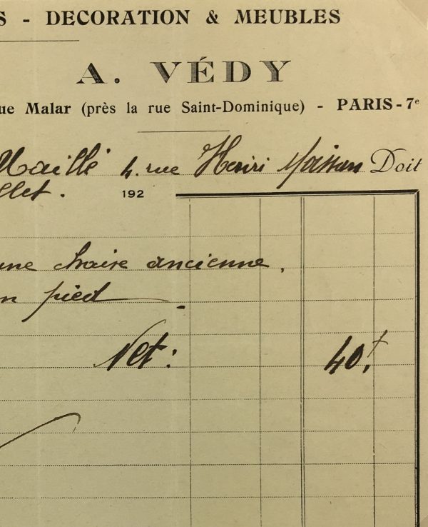 Duchess Manuscripts Original Art - Duchess Receipt, Chair repair, 1920