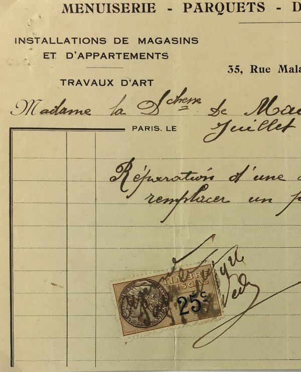 Duchess Manuscripts Original Art - Duchess Receipt, Chair repair, 1920
