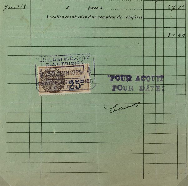 Duchess Manuscripts Original Art - Duchess Receipt, Electric bill, 1929
