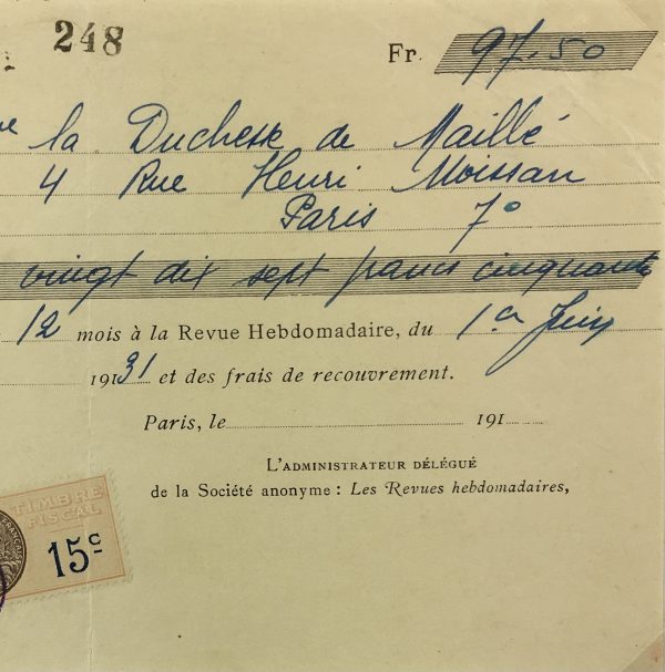 Duchess Manuscripts Original Art - Duchess Receipt, Magazine subscription , 1931
