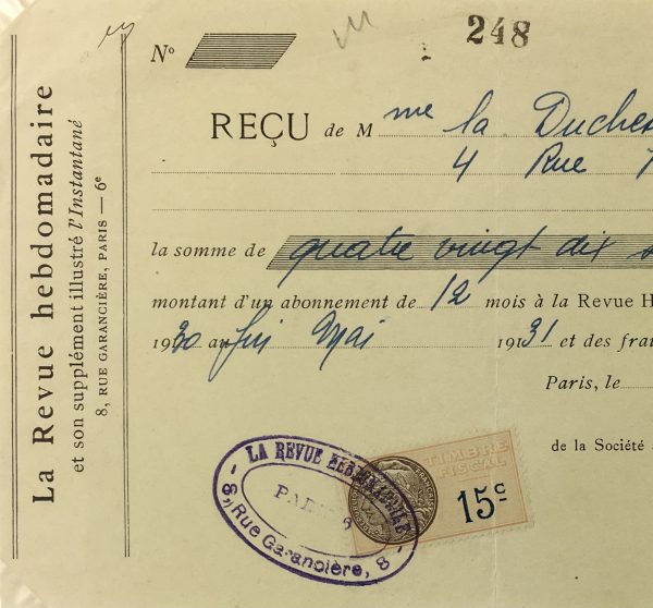 Duchess Manuscripts Original Art - Duchess Receipt, Magazine subscription , 1931