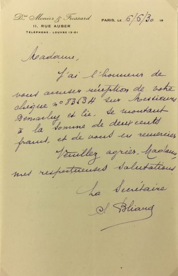 Duchess Manuscripts Original Art - Duchess Receipt, Medical Receipt, 1930