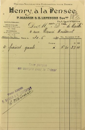 Duchess Manuscripts Original Art - Duchess Receipt, Ladies' Gloves, 1920