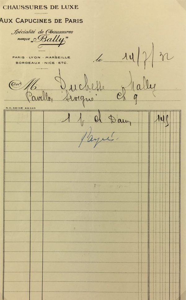 Duchess Manuscripts Original Art - Duchess Receipt, Ladies Shoes, 1932