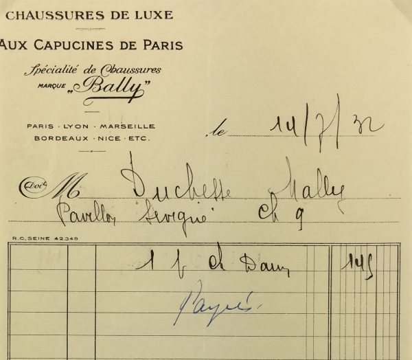Duchess Manuscripts Original Art - Duchess Receipt, Ladies Shoes, 1932