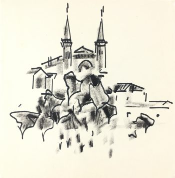 Europe Original Art - Mediterranean Hilltop, L. Pillot, c. 1950