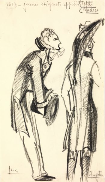 Fashion Original Art - 19th C. Fashion, French, c. 1950