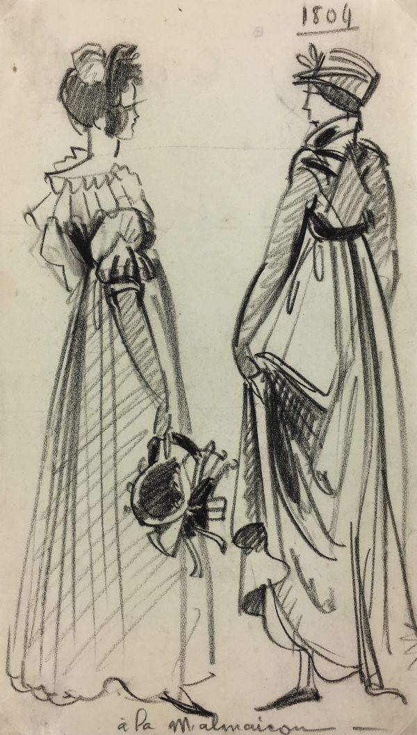 Fashion Original Art - 19th C. Fashion, French, c.1950