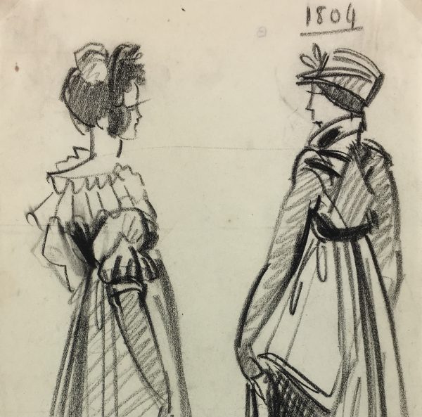 Fashion Original Art - 19th C. Fashion, French, c.1950