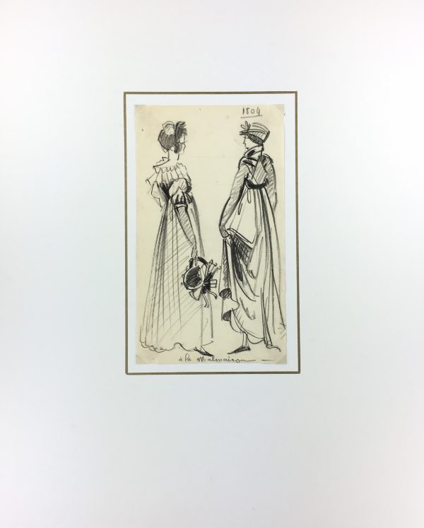 Fashion Original Art - 19th C. Fashion, French, c.1950