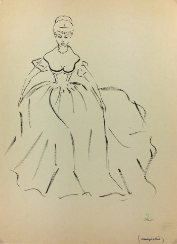 Fashion Original Art - Fashion Drawing, French, c. 1950