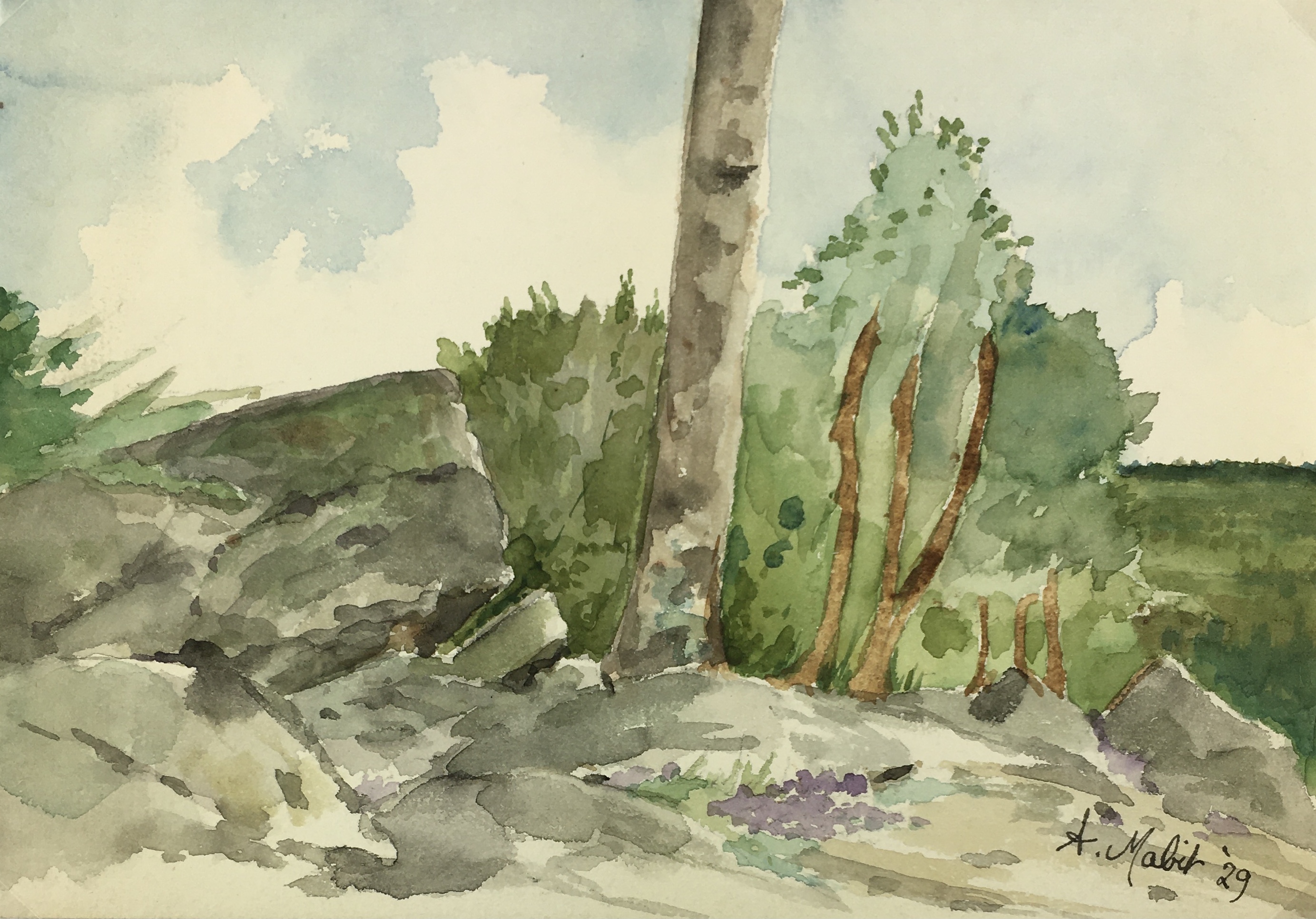 France Original Art - Nature Path, A. Mabit, 1929
