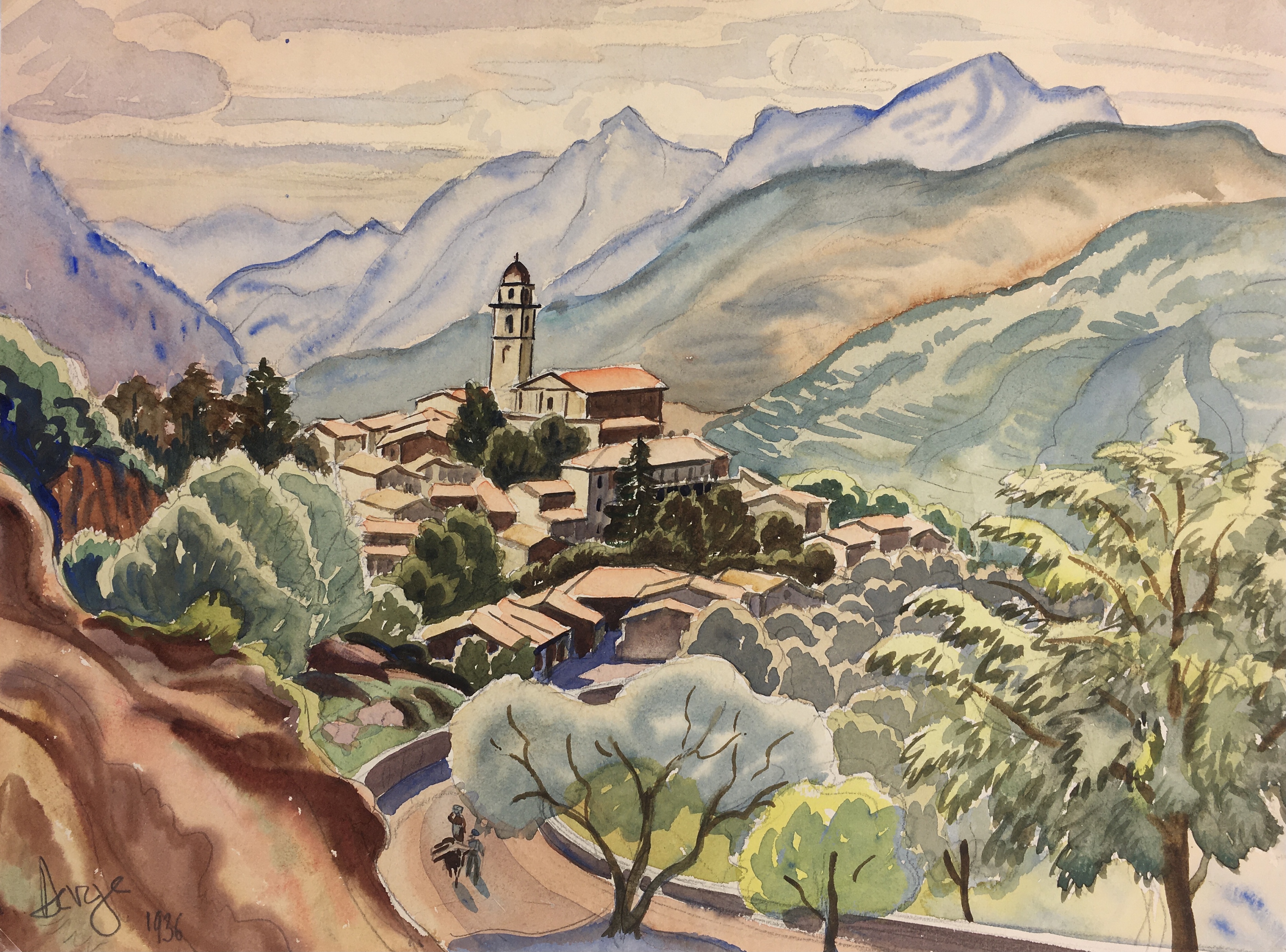 France Original Art - Mountain Town, Serge, 1936