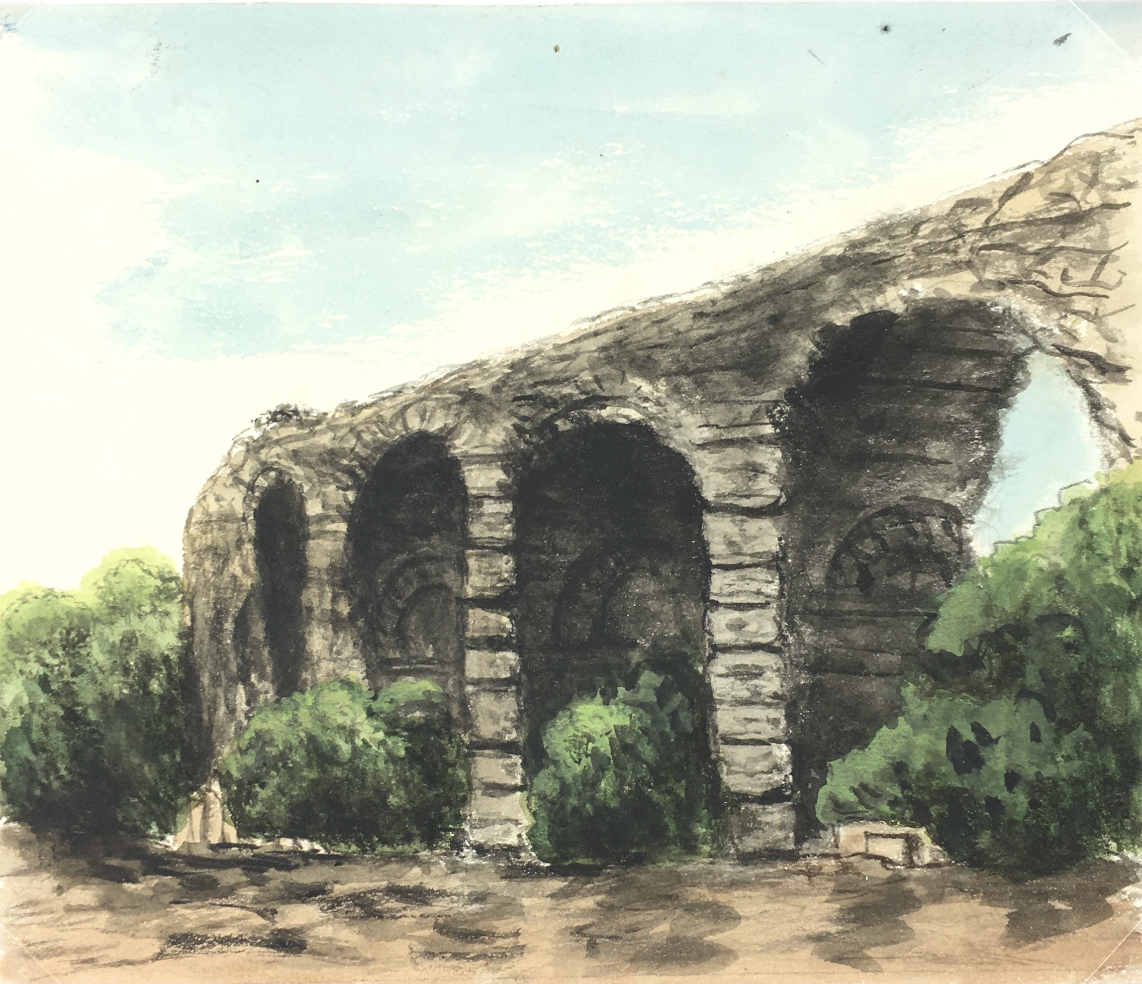 Italy Original Art - Roman Aqueduct, French, c. 1940