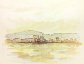Landscapes Original Art - Watercolor - Cityscape, c. 1980