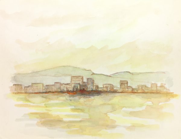 Landscapes Original Art - Watercolor - Cityscape, c. 1980