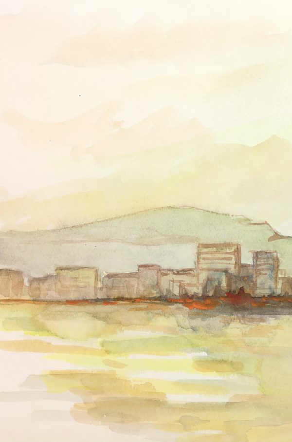 Landscapes Original Art - Watercolor - Cityscape, c. 1980