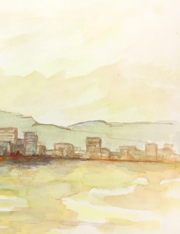 Landscapes Original Art - Watercolor - Cityscape, c. 1980