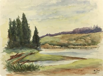 Landscapes Original Art - Landscape, H. Gat, c.1950