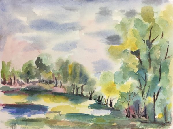 Landscapes Original Art - Landscape, Watercolor, c.1980