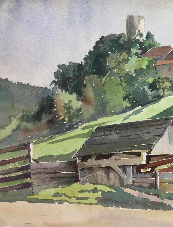 Landscapes Original Art - Country Town, French, c.1950