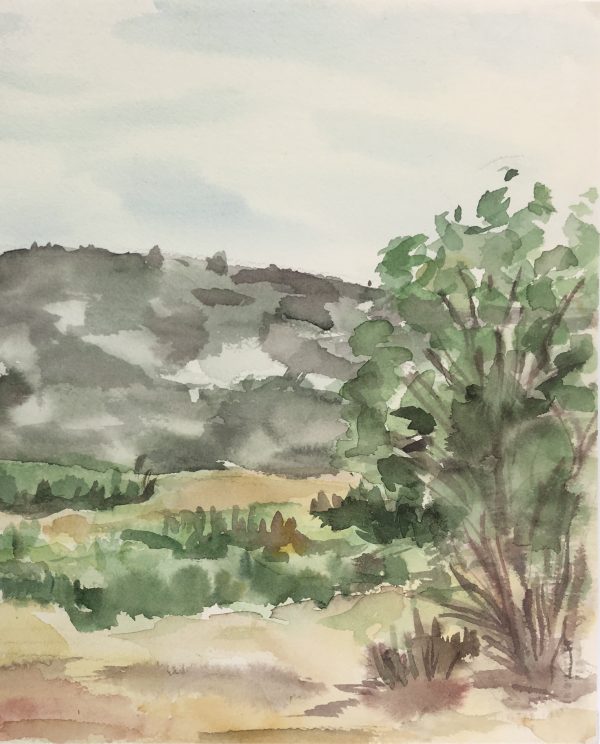 Landscapes Original Art - Gray Hill, Watercolor, 1990s