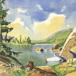 Lakes & Ponds Original Art - Vibrant Lakeside, Signed, French, 1937