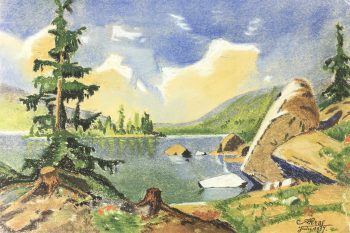 Lakes & Ponds Original Art - Vibrant Lakeside, Signed, French, 1937