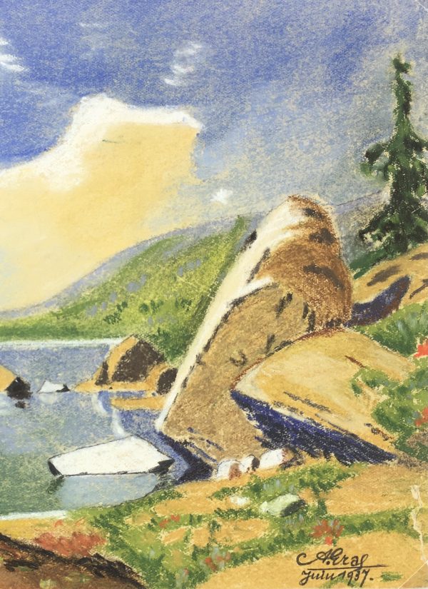 Lakes & Ponds Original Art - Vibrant Lakeside, Signed, French, 1937