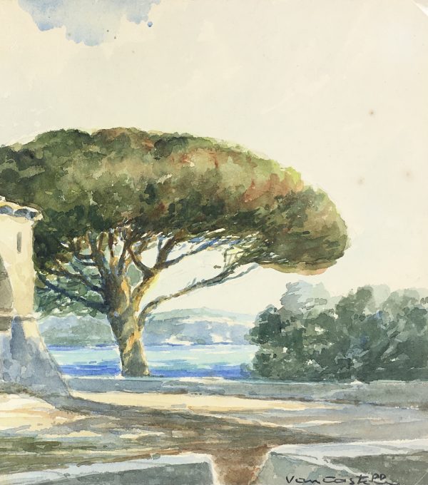 Lakes & Ponds Original Art - Mediterranean, Signed, French, c. 1930
