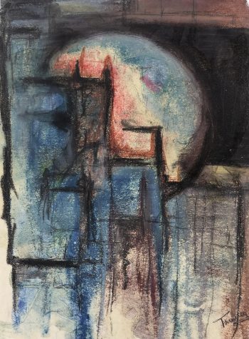 Abstract Modern Original Art - Cityscape Abstract, Signed, 1990s