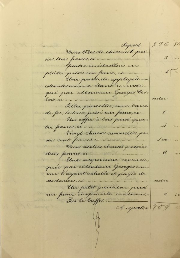 Manuscripts Original Art - Deer Head & Chaise, Inventory, 1901
