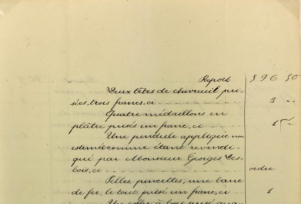 Manuscripts Original Art - Deer Head & Chaise, Inventory, 1901