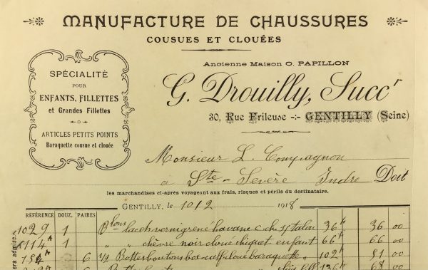 Manuscripts Original Art - Shoe Buying Receipt, M.F. Compagnon, 1918