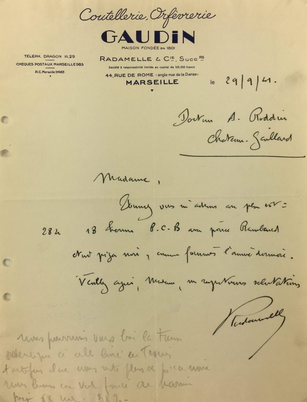 Manuscripts Original Art - Purchase Receipt, Cutlery, Goldsmith, 1941