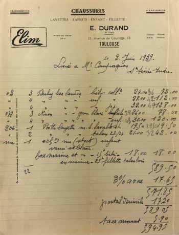 Manuscripts Original Art - Shoe Buying Receipt, M.F. Compagnon, 1939