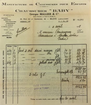Manuscripts Original Art - Shoe Buying Receipt, M.F. Compagnon, 1938