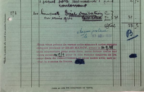 Manuscripts Original Art - Purchase Receipt, Brasserie Supplies, 1938