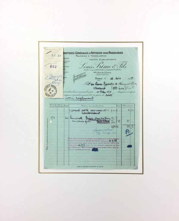 Manuscripts Original Art - Purchase Receipt, Brasserie Supplies, 1938