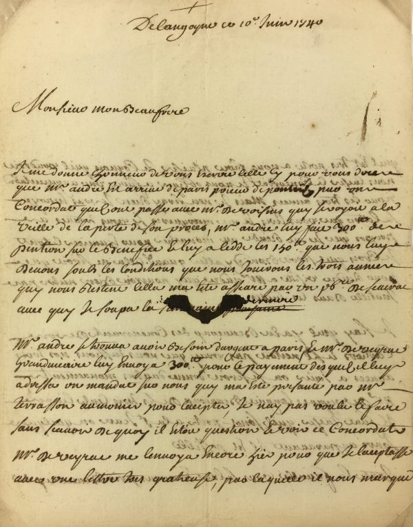 Manuscripts Original Art - Brother in Law, French Manuscript, 1740