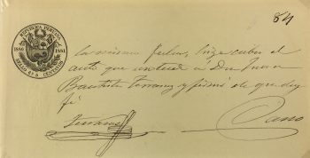 Manuscripts Original Art - Spanish Manuscript, Peru Court Receipt, 1881