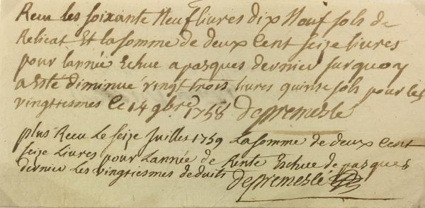 Manuscripts Original Art - Receipt, Louis XV, 1759