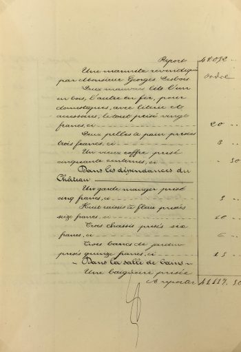 Manuscripts Original Art - Château Beds , Inventory, 1901