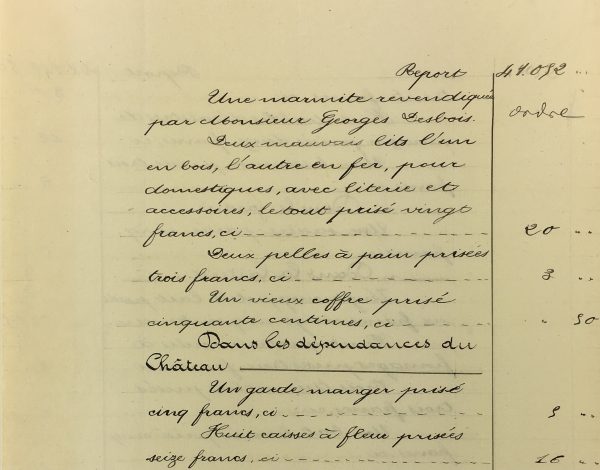 Manuscripts Original Art - Château Beds , Inventory, 1901